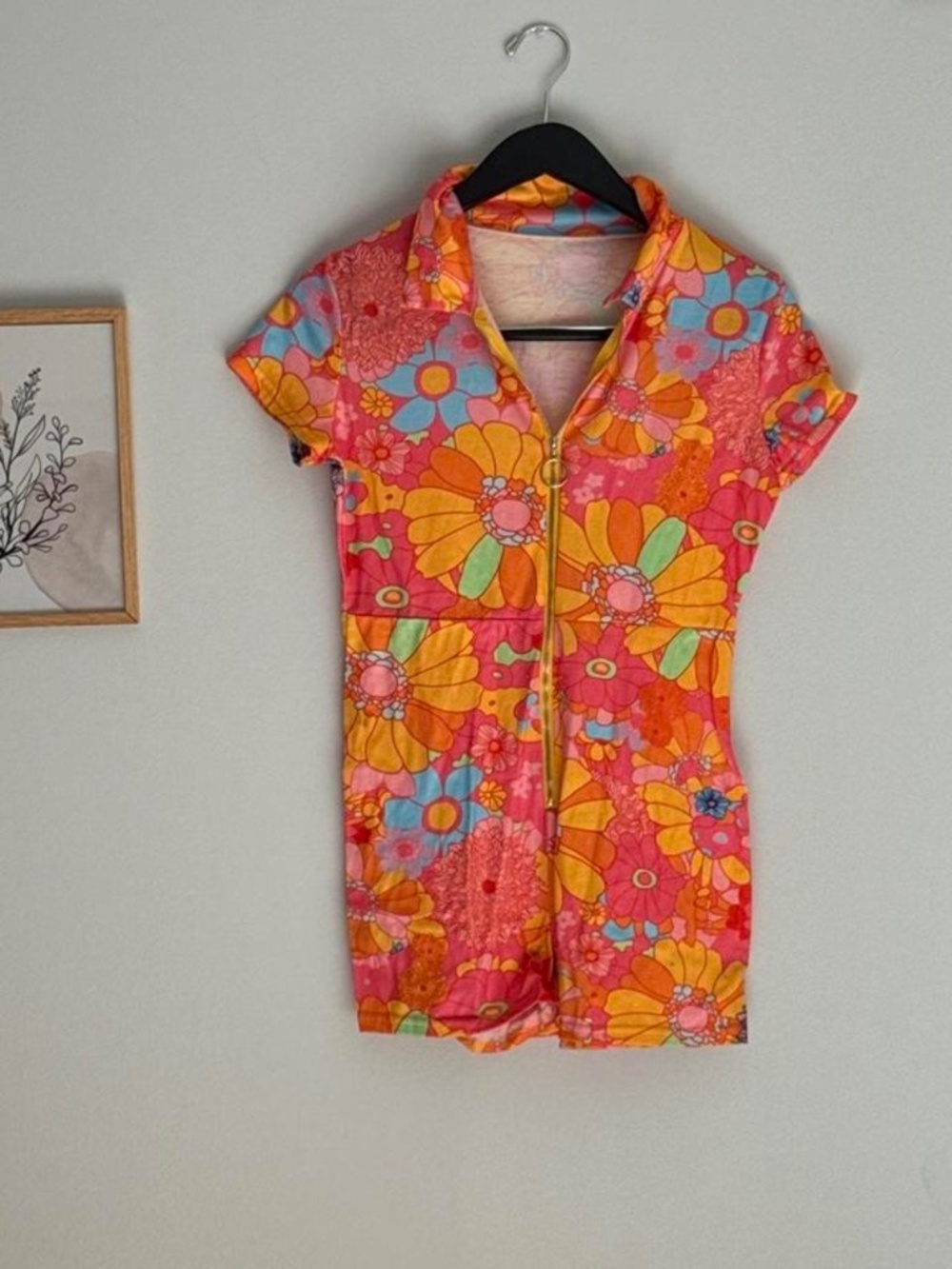 Retro 70s Floral Zip-Front Romper / Playsuit